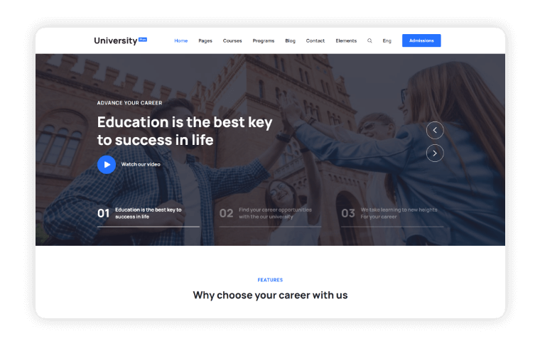 University Plus Home Page Variant 1